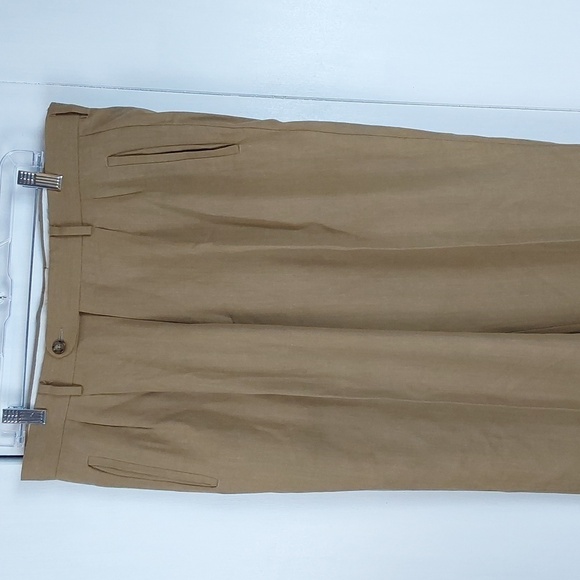 Bachrach Mens Tan Pleated /Cuffed Hem Dress  Office Trousers Silk Wool Sz.35X30 - Picture 2 of 13